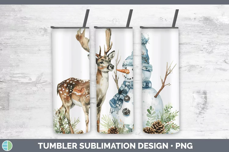 Christmas Snowman Deer Tumbler Sublimation 20 oz Skinny