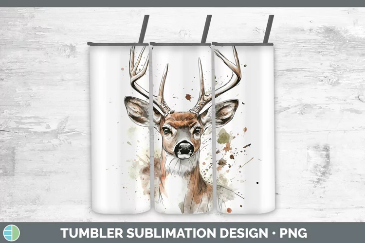 Watercolor Deer Tumbler Sublimation 20 oz Skinny Tumbler Des