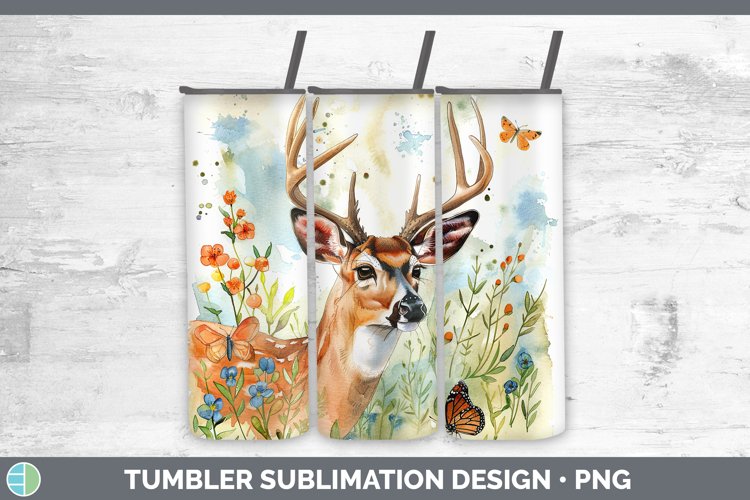 Watercolor Deer Tumbler Sublimation 20 oz Skinny Tumbler Des