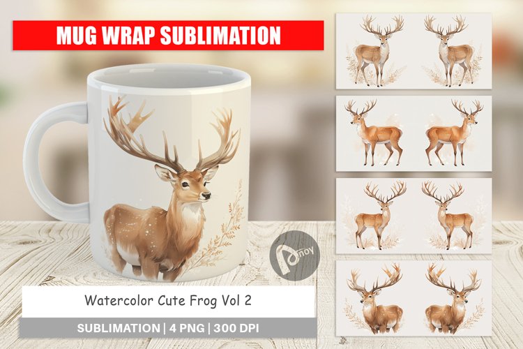 Mug Wrap Design Watercolor Deer