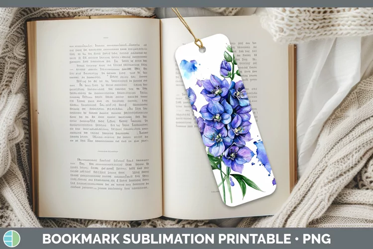 Watercolor Delphinium Bookmark Sublimation Printable Designs