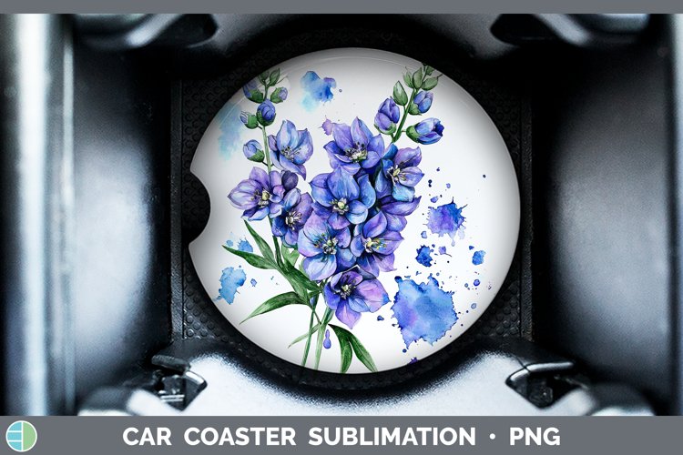 Watercolor Delphinium Car Coaster Sublimation Designs
