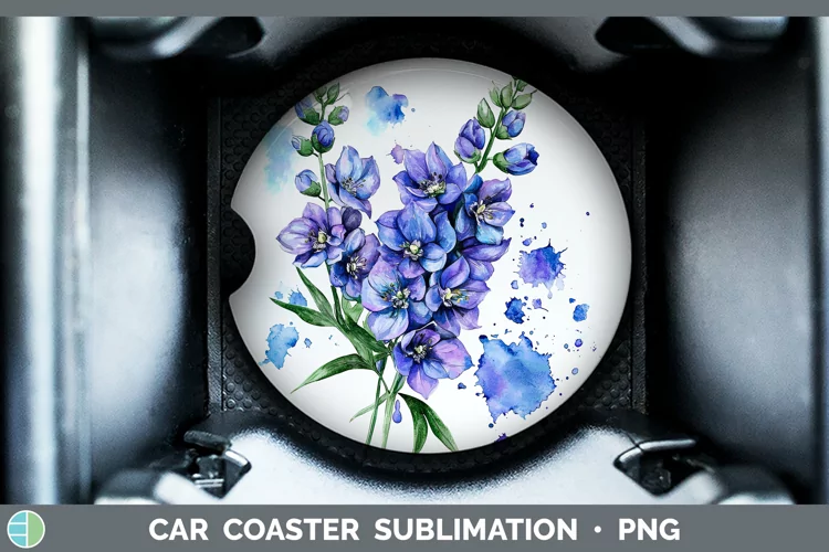 Watercolor Delphinium Car Coaster Sublimation Designs