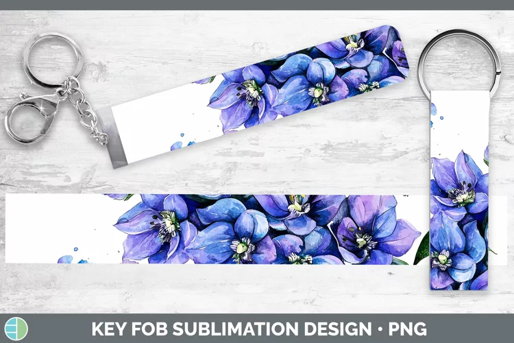 Watercolor Delphinium Key Fob Sublimation Wristlet Designs
