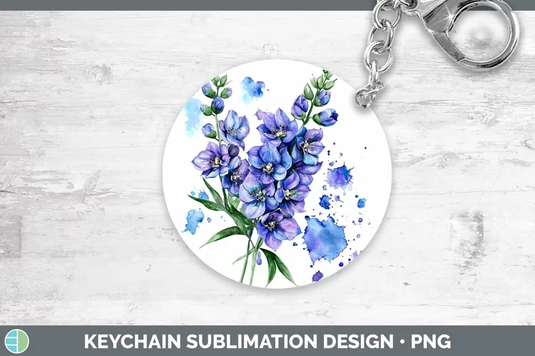 Watercolor Delphinium Keychain Sublimation Keyring Designs