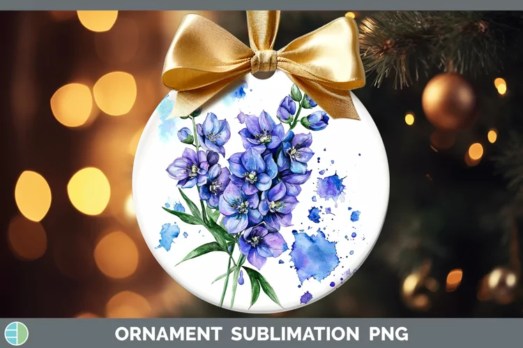 Watercolor Delphinium Ornament Sublimation Bauble Designs