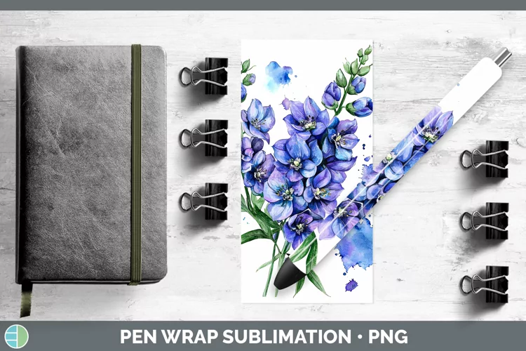Watercolor Delphinium Pen Wrap Sublimation Pen Designs