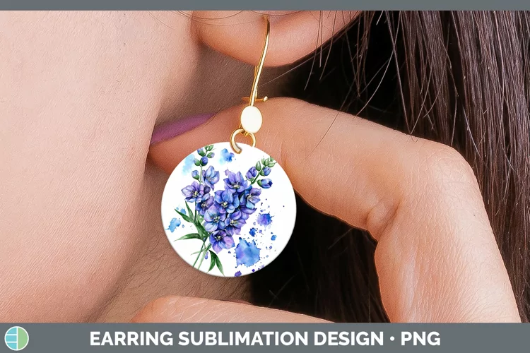 Watercolor Delphinium Round Earrings Sublimation Earrings De