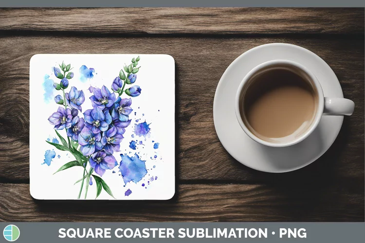 Watercolor Delphinium Square Coaster Sublimation Coaster Des