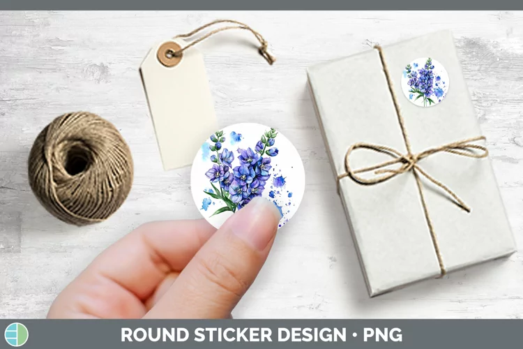 Watercolor Delphinium Stickers | Round Labels Designs