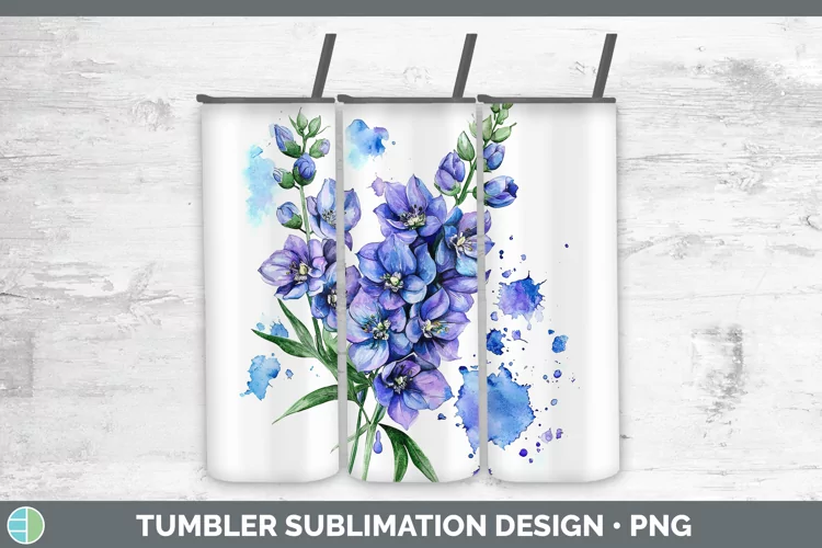 Watercolor Delphinium Tumbler Sublimation 20 oz Skinny Tumbl