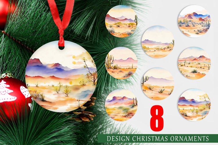 Christmas Ornaments Watercolor Desert Landscape