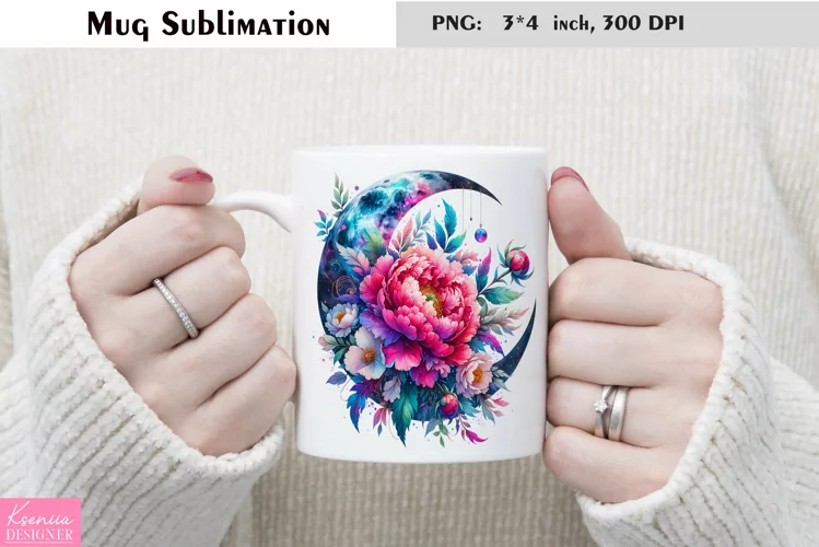 Watercolor Floral Moon Mug Sublimation|Flower Mug Design