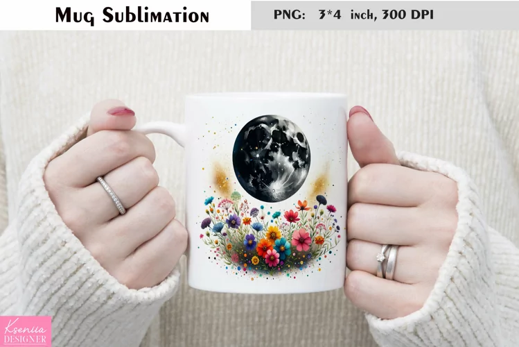 Watercolor Floral Moon Mug Sublimation|Flower Mug Design