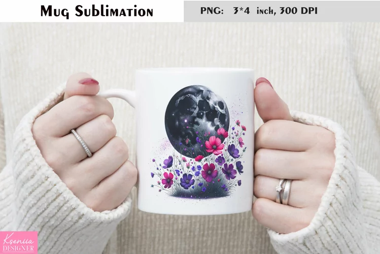 Watercolor Floral Moon Mug Sublimation|Flower Mug Design