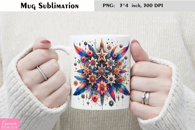 Watercolor Floral Moon Mug Sublimation|Flower Mug Design