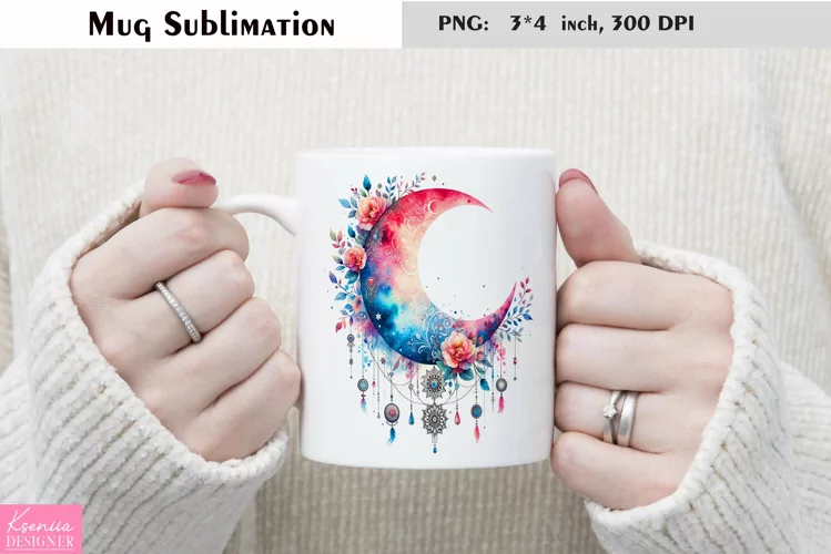 Watercolor Floral Moon Mug Sublimation|Flower Mug Design