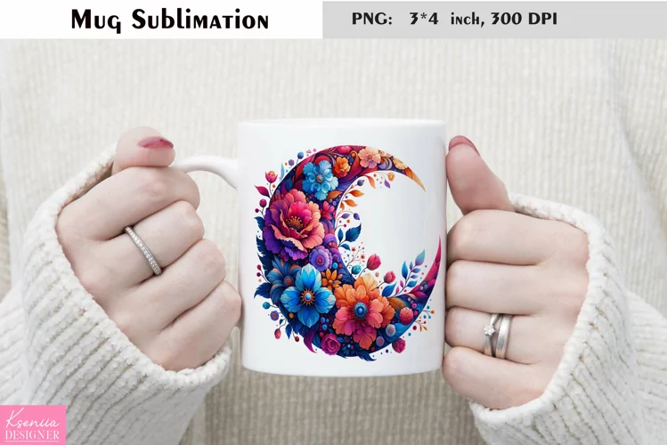 Watercolor Floral Moon Mug Sublimation|Flower Mug Design