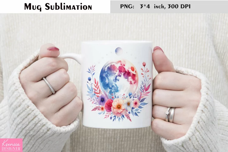 Watercolor Floral Moon Mug Sublimation|Flower Mug Design