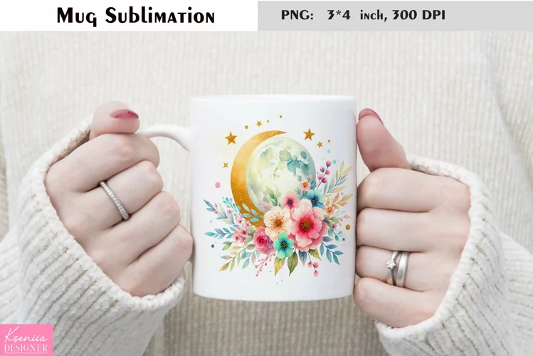 Watercolor Floral Moon Mug Sublimation|Flower Mug Design