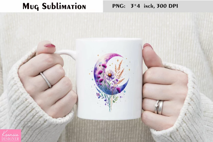 Watercolor Floral Moon Mug Sublimation|Flower Mug Design
