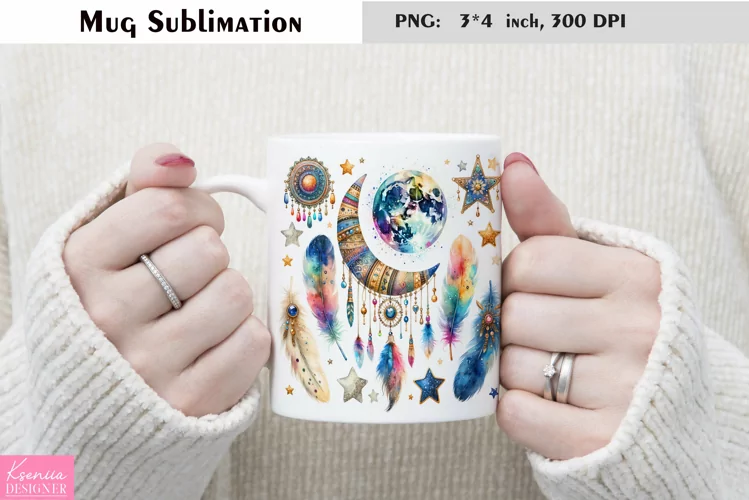 Watercolor Floral Moon Mug Sublimation|Flower Mug Design