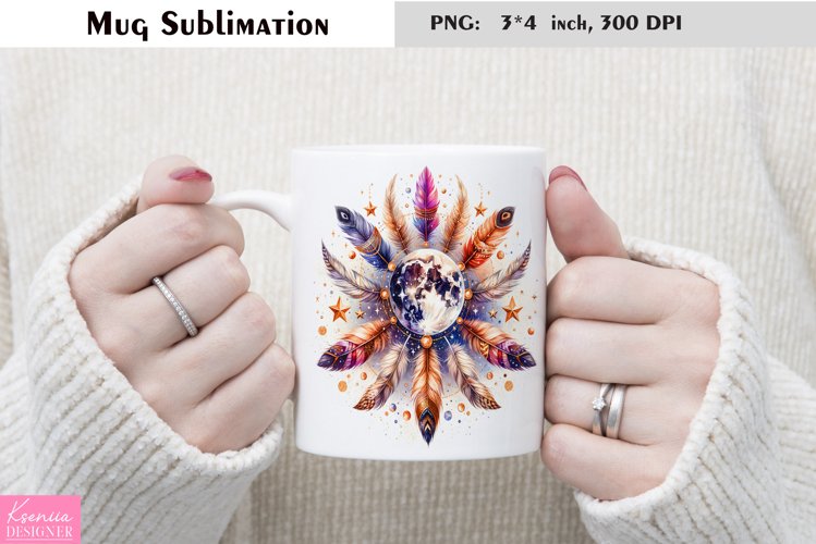 Watercolor Floral Moon Mug Sublimation|Flower Mug Design
