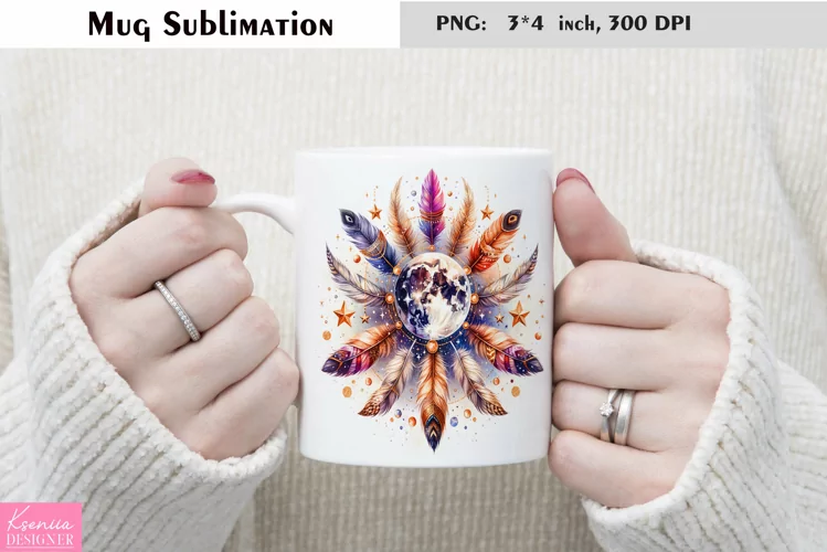 Watercolor Floral Moon Mug Sublimation|Flower Mug Design