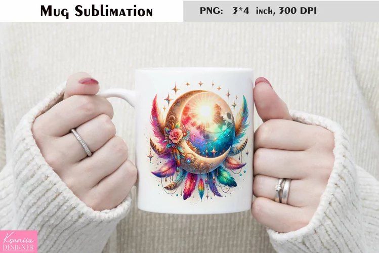 Watercolor Floral Moon Mug Sublimation|Flower Mug Design