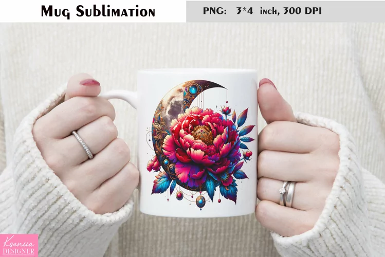 Watercolor Floral Moon Mug Sublimation|Flower Mug Design