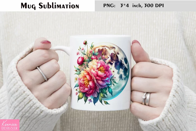 Watercolor Floral Moon Mug Sublimation|Flower Mug Design