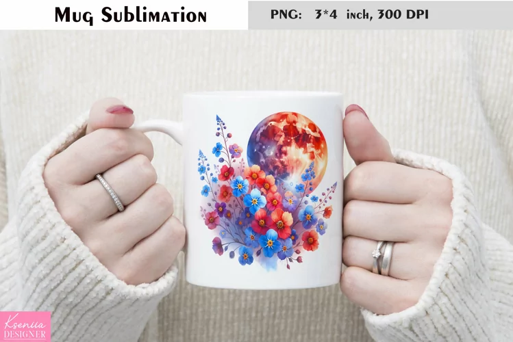 Watercolor Floral Moon Mug Sublimation|Flower Mug Design