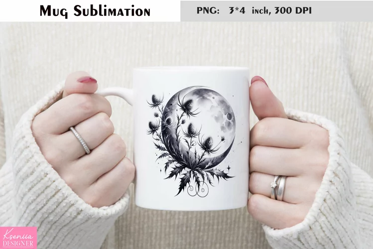 Watercolor Floral Moon Mug Sublimation|Flower Mug Design