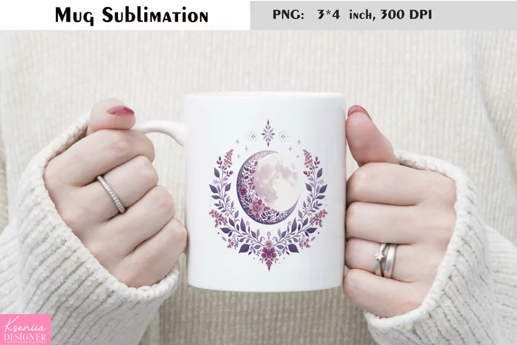 Watercolor Floral Moon Mug Sublimation|Flower Mug Design