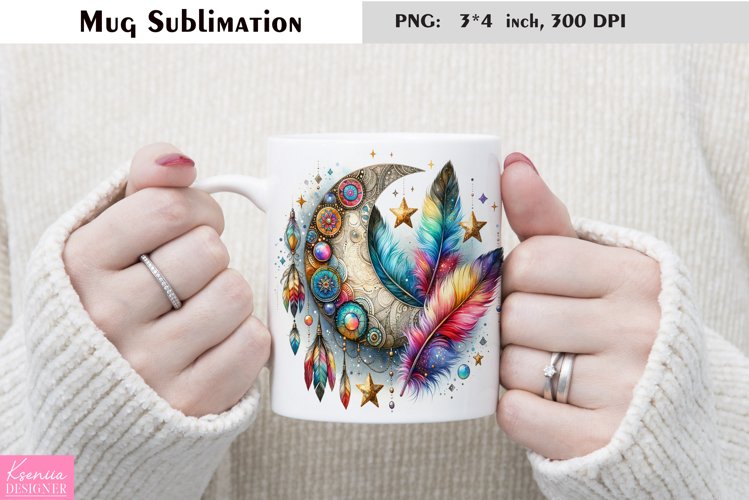 Watercolor Floral Moon Mug Sublimation|Flower Mug Design