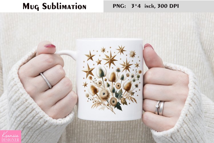 Watercolor Floral Moon Mug Sublimation|Flower Mug Design example image 1