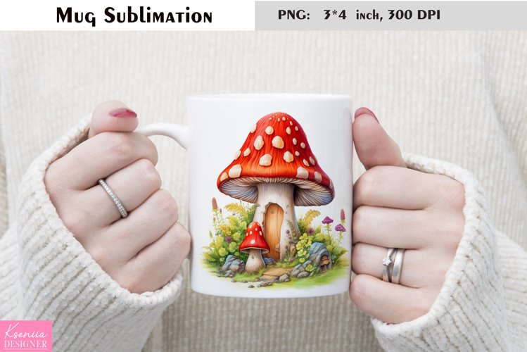 Watercolor Mushroom Mug Sublimation|Floral Mug Design example image 1