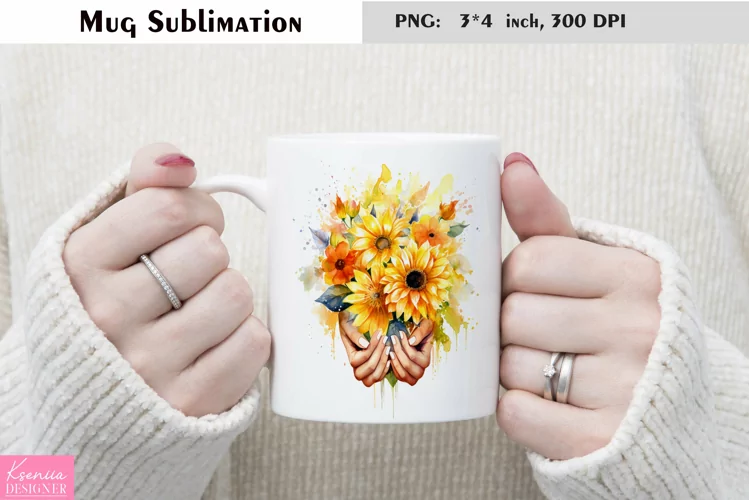 Watercolor Big Sunflower Mug Sublimation|Floral Mug Design