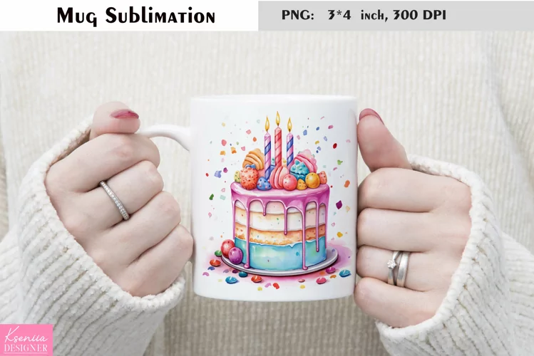 Watercolor Cake Mug Sublimation|Birthday Mug Design