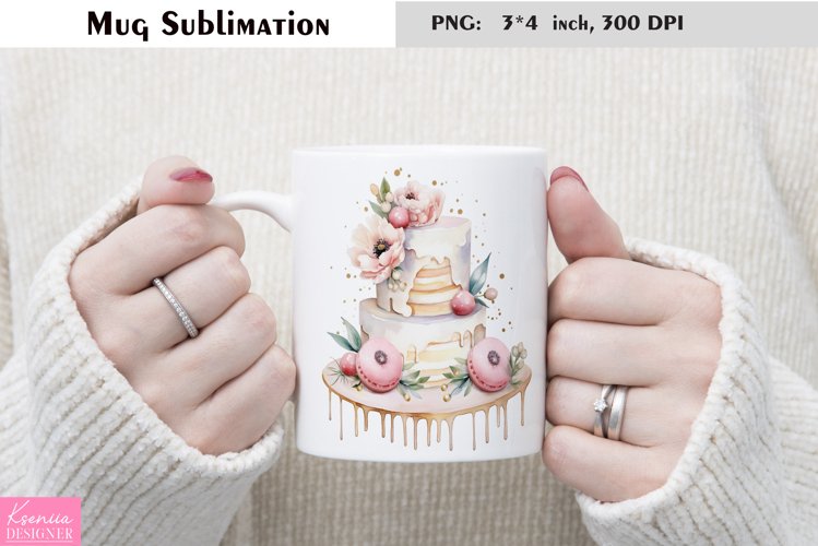 Watercolor Cake Mug Sublimation|Birthday Mug Design