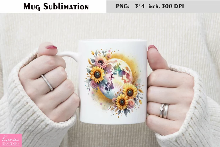 Watercolor Floral Moon Mug Sublimation|Flower Mug Design