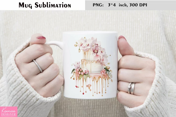 Watercolor Cake Mug Sublimation|Birthday Mug Design