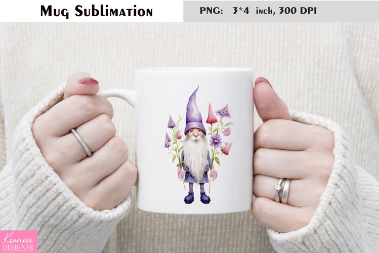 Watercolor Gnome Mug Sublimation|Floral Mug Design