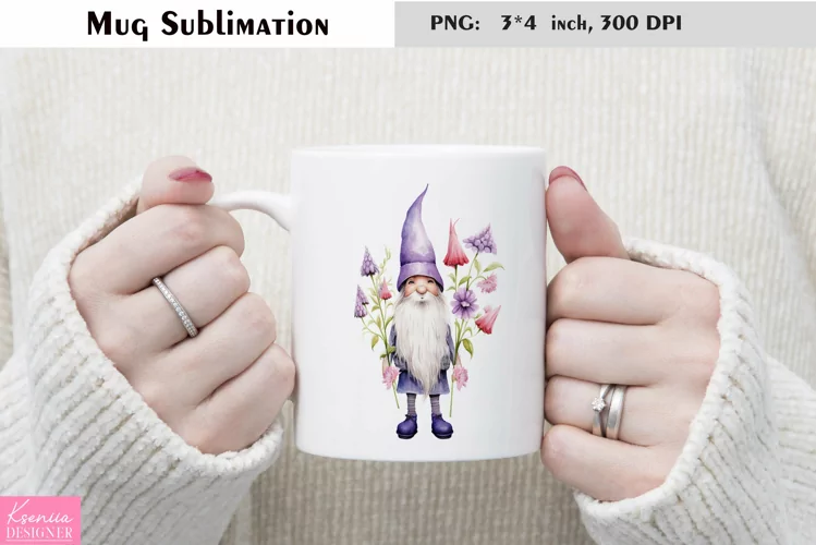 Watercolor Gnome Mug Sublimation|Floral Mug Design