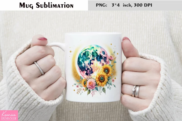 Watercolor Floral Moon Mug Sublimation|Flower Mug Design