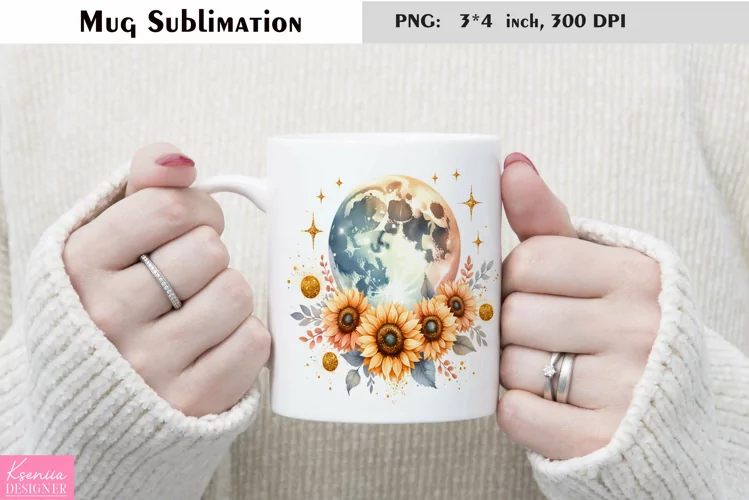 Watercolor Floral Moon Mug Sublimation|Flower Mug Design