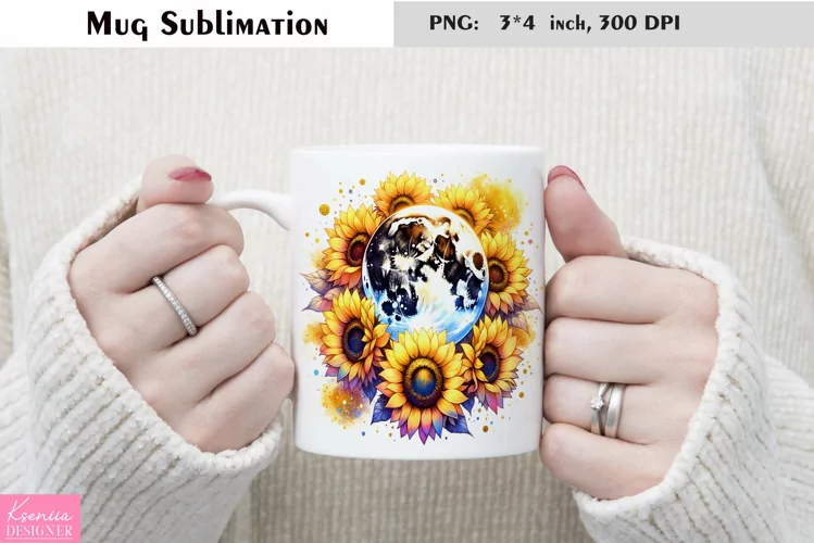 Watercolor Floral Moon Mug Sublimation|Flower Mug Design