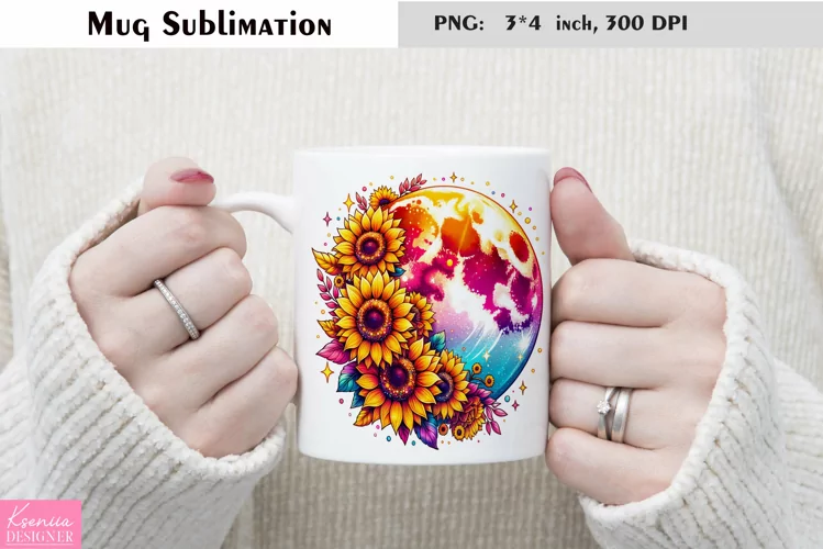 Watercolor Floral Moon Mug Sublimation|Flower Mug Design