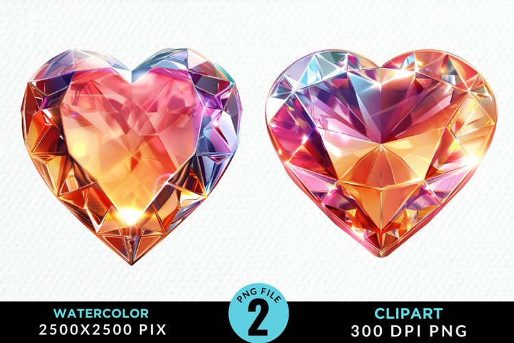 Watercolor Diamond Heart Collection Clipart