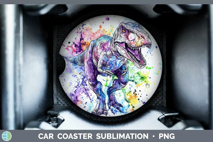 Watercolor Dinosaur Car Coaster Sublimation Designs